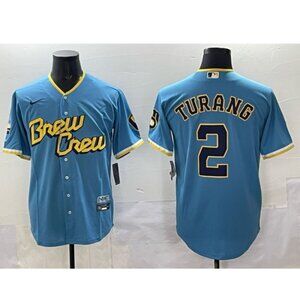 Mens Youths Kids Brice Turang Blue Stitched Jersey